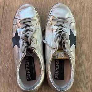 Golden Goose Silver Sneakers with Black Stars